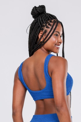 Cropped Biquini Com Detalhe De Amarração Azul Marinho