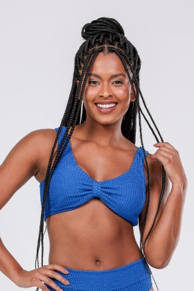 Cropped Biquini Com Detalhe De Amarração Azul Marinho