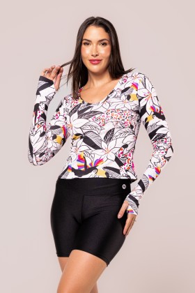 Blusa Canelada Manga longa De Dedinho Estampa Outlined