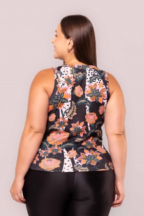 Camiseta Canelada Estampa Onça Floral E359