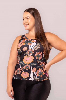 Camiseta Canelada Estampa Onça Floral E359