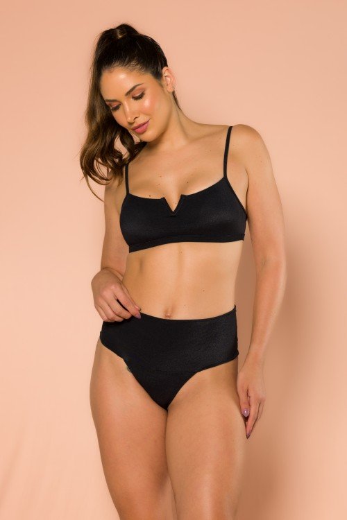 Calcinha Biquini Com Pala Larga Preto