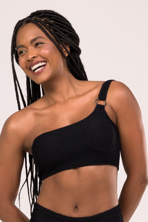 Top Biquini Um Ombro Só Com Detalhe Argola Preto