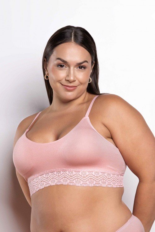 Sutiã Top Viscose Basic Detalhe em Renda Rosa Claro