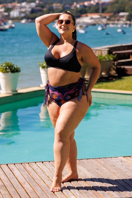 Calcinha de Biquini Sainha 2 em 1 Estampa Pontilhismo