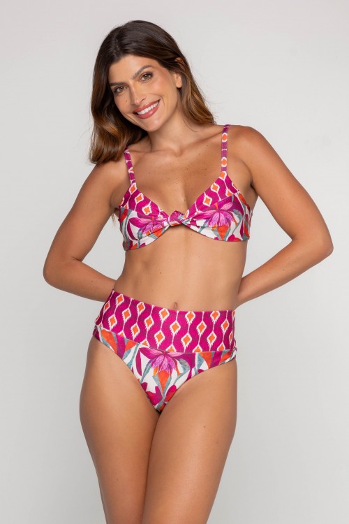 Calcinha Biquini Cós Alto Fio Duplo Estampa Flower
