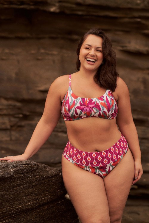 Calcinha Biquini Cós Alto Fio Duplo Estampa Flower