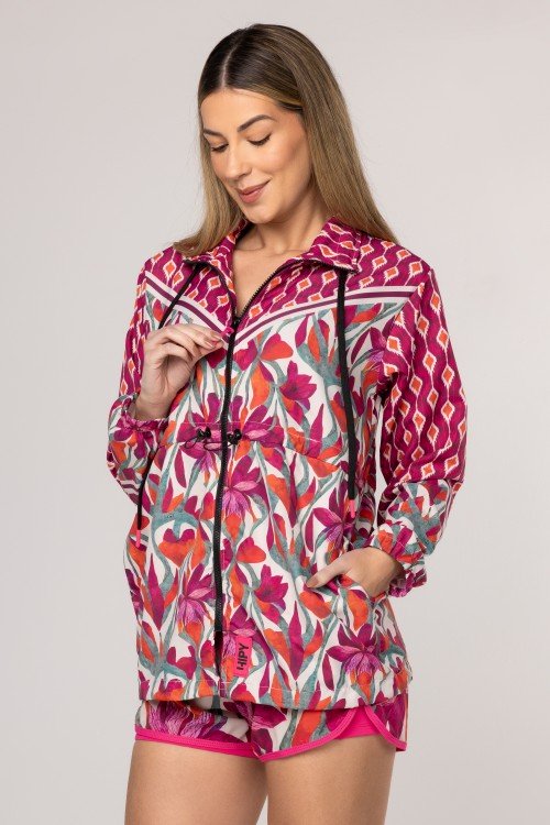 Parka Corta Vento Estampa Flower