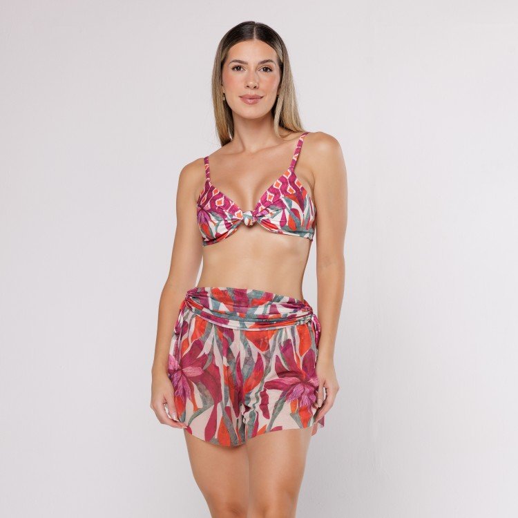 Short De Tule Estampa Flower