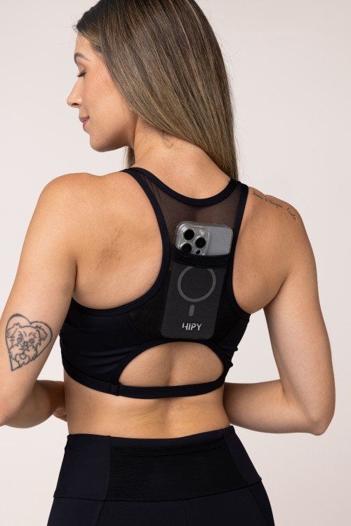 Top Fitness Nadador em Tule com Bolso na Parte de Trás