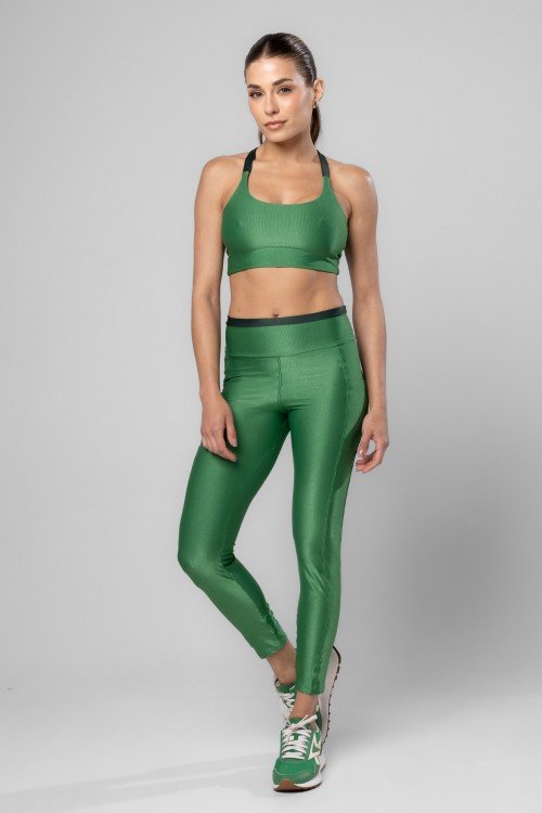 Calça Legging com Bolso Canelado Botânico