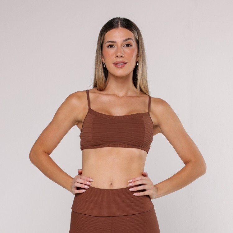 Top Fitness Alcinha Canelado Comfy Marrom