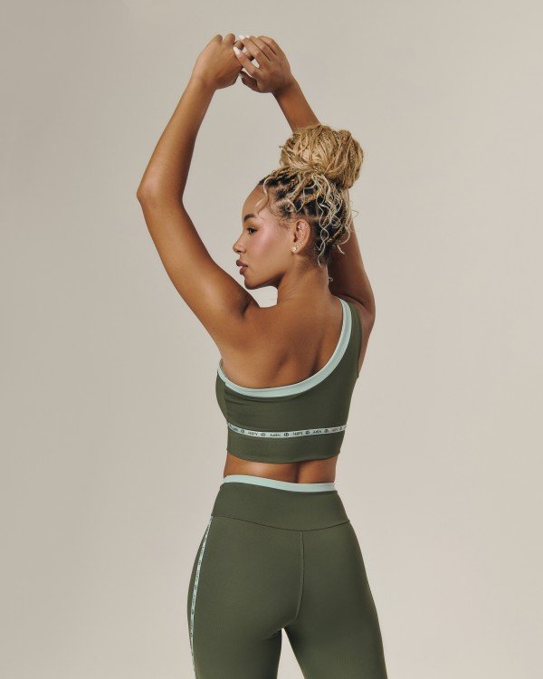 Top Fitness Ombro Só com Decote Assimétrico Verde Escuro
