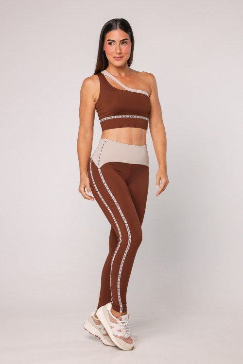 Legging Bicolor com Elástico Personalizado Marrom
