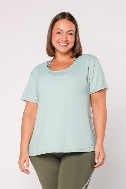 Blusa com Recorte Vazado nas Costas Verde Claro