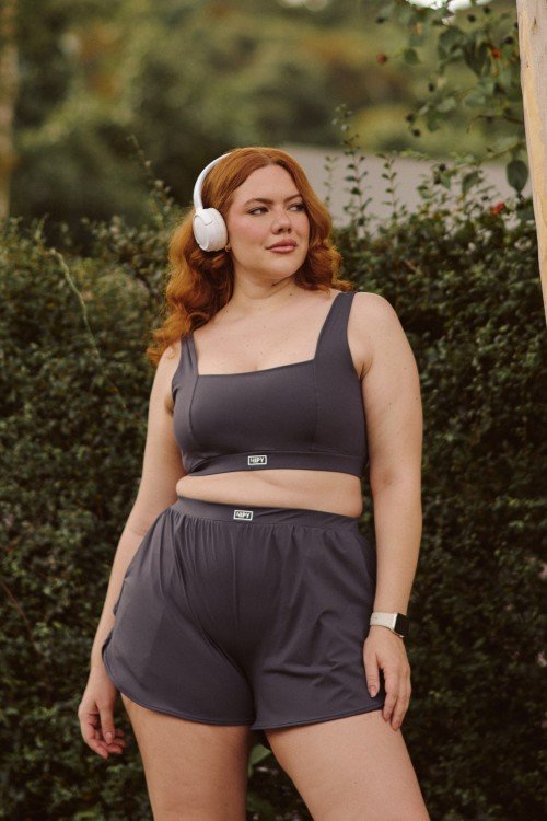 Top Decote Quadrado Casual Cinza Escuro