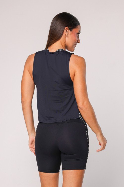 Regata com Detalhe Lateral em Elástico Personalizado Preto