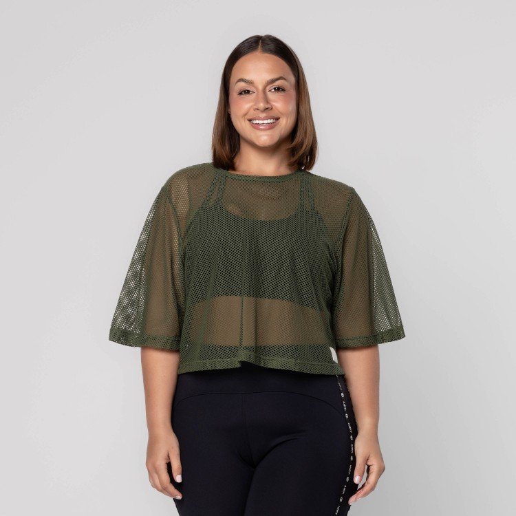 Blusa Cropped Tela Verde Escuro