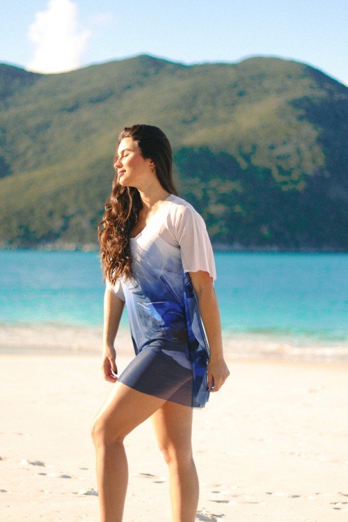 Saída de Praia Manga Morcego Estampada