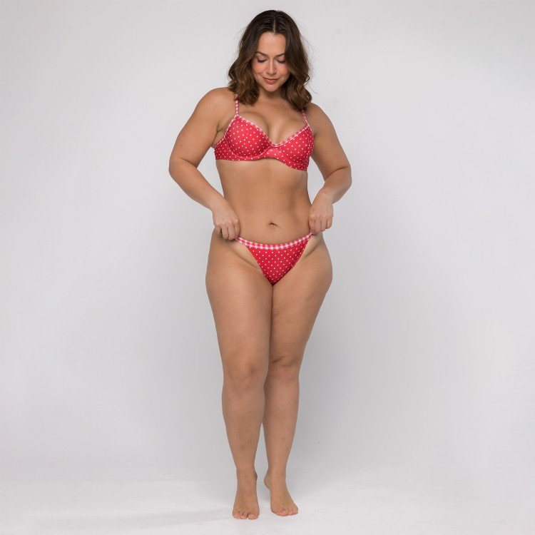 Calcinha Tanga Poá Vermelho