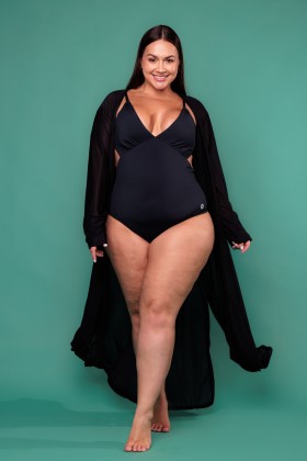 Saída De Praia Kaftan Longo Preto