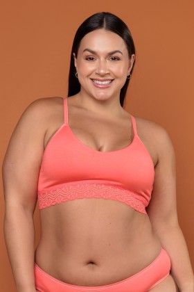 Sutiã Top Viscose Basic Detalhe em Renda Laranja