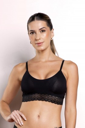 Sutiã Top Viscose Basic Detalhe em Renda Preto