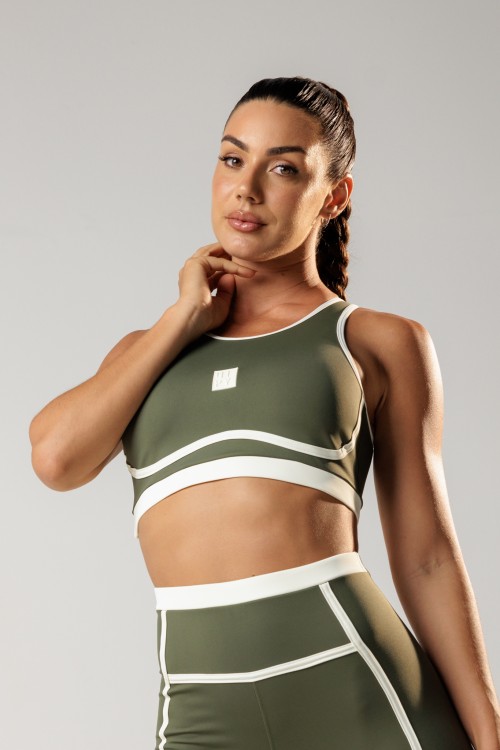 Top Fitness Bicolor Recortes Verde Escuro