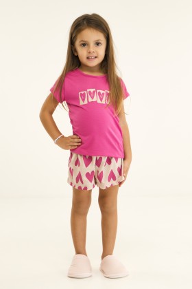 Pijama Infantil Feminino Manga Curta Rosa