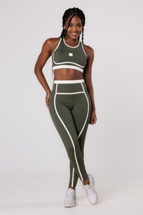 Calça Legging Bicolor Recortes Verde Escuro